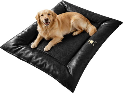 Orthopedic Dog Bed with Bolster, Waterproof Leather Pet Couch & Bumper Bed Mat for Large Dogs, Removable Washable Cover, 35.4"×27.6" Inches – Black