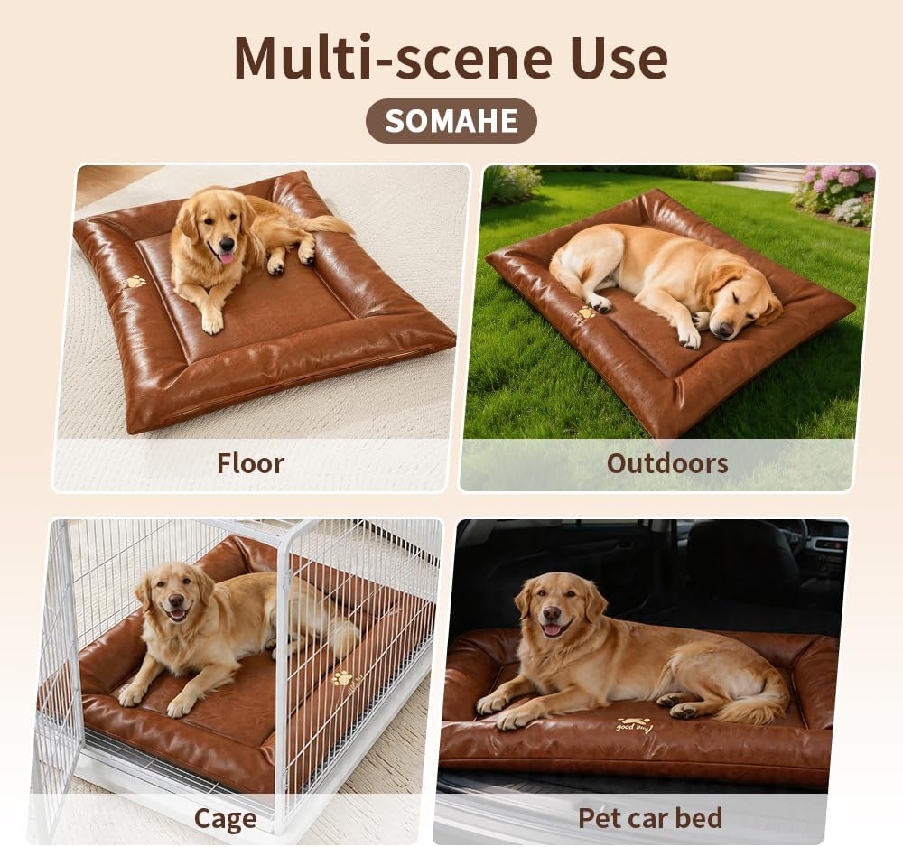 Orthopedic Dog Bed with Bolster, Waterproof Leather Pet Couch & Bumper Bed Mat for Large Dogs, Removable Washable Cover, 35.4"×27.6" Inches – Black