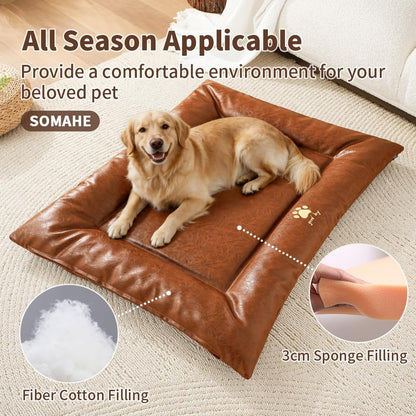 Orthopedic Dog Bed with Bolster, Waterproof Leather Pet Couch & Bumper Bed Mat for Large Dogs, Removable Washable Cover, 35.4"×27.6" Inches – Black